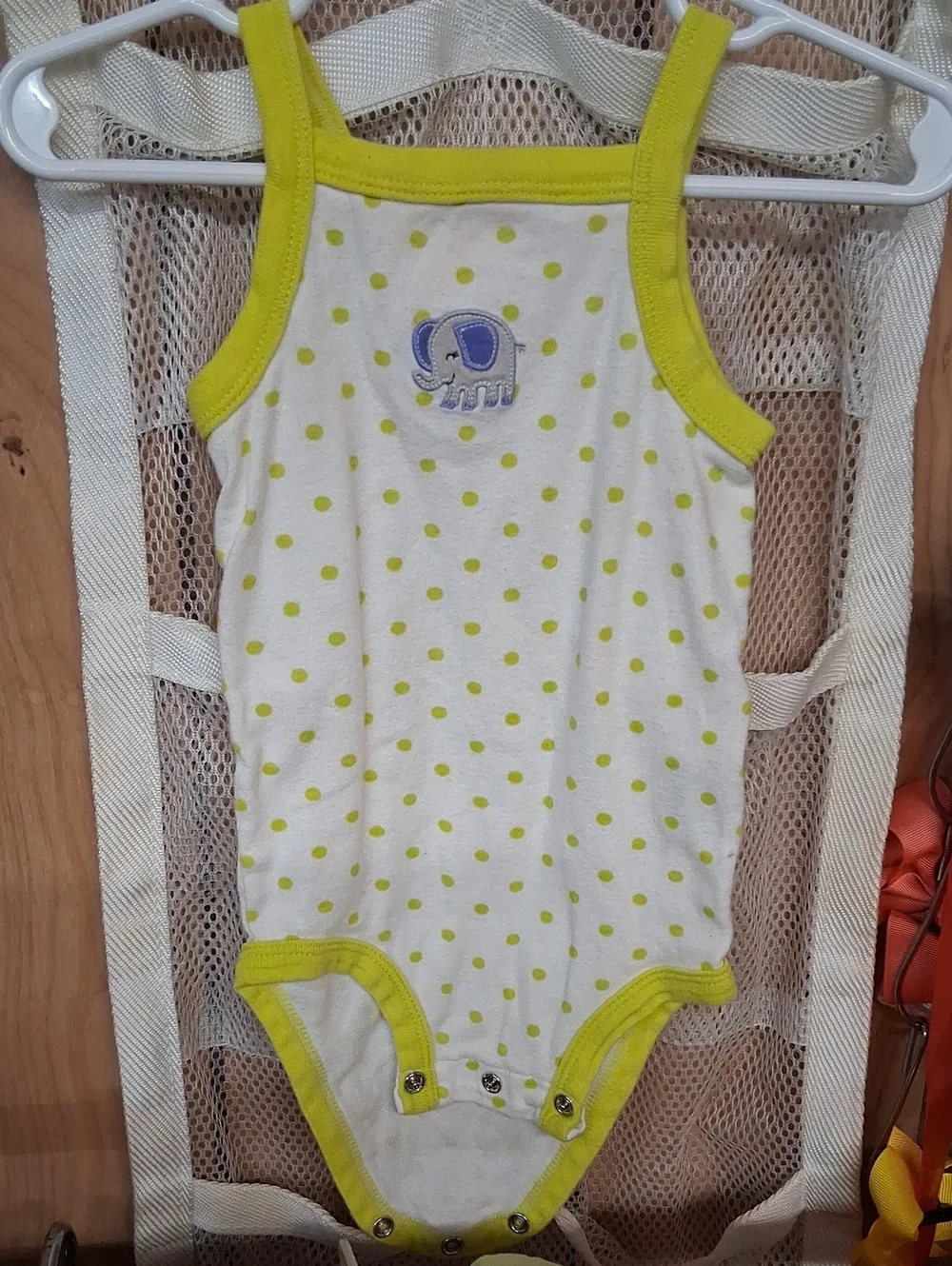 Carter's White and Lime Polka Dot Sleeveless One-Piece with Elephant